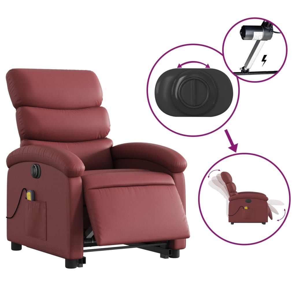 Fauteuil inclinable de massage électrique rouge bordeaux Fauteuils vidaXL   