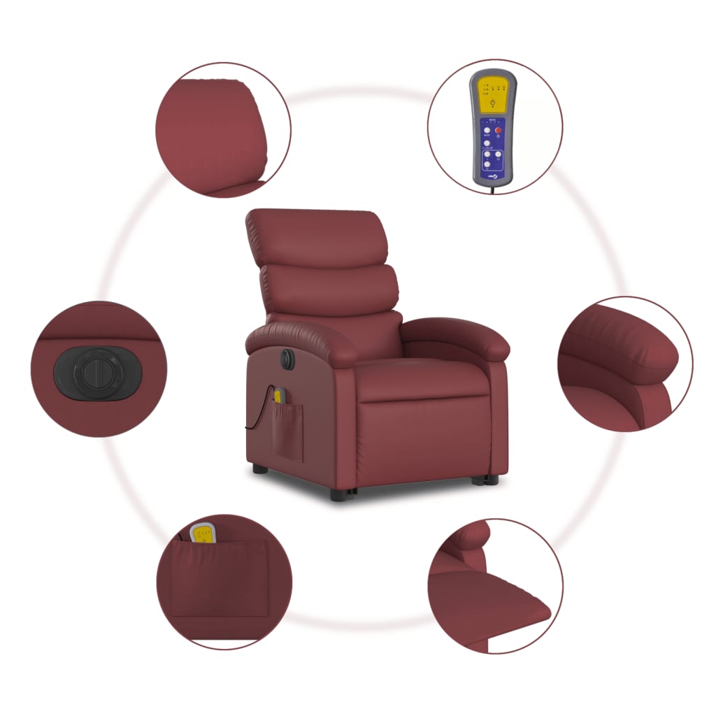 Fauteuil inclinable de massage électrique rouge bordeaux Fauteuils vidaXL   