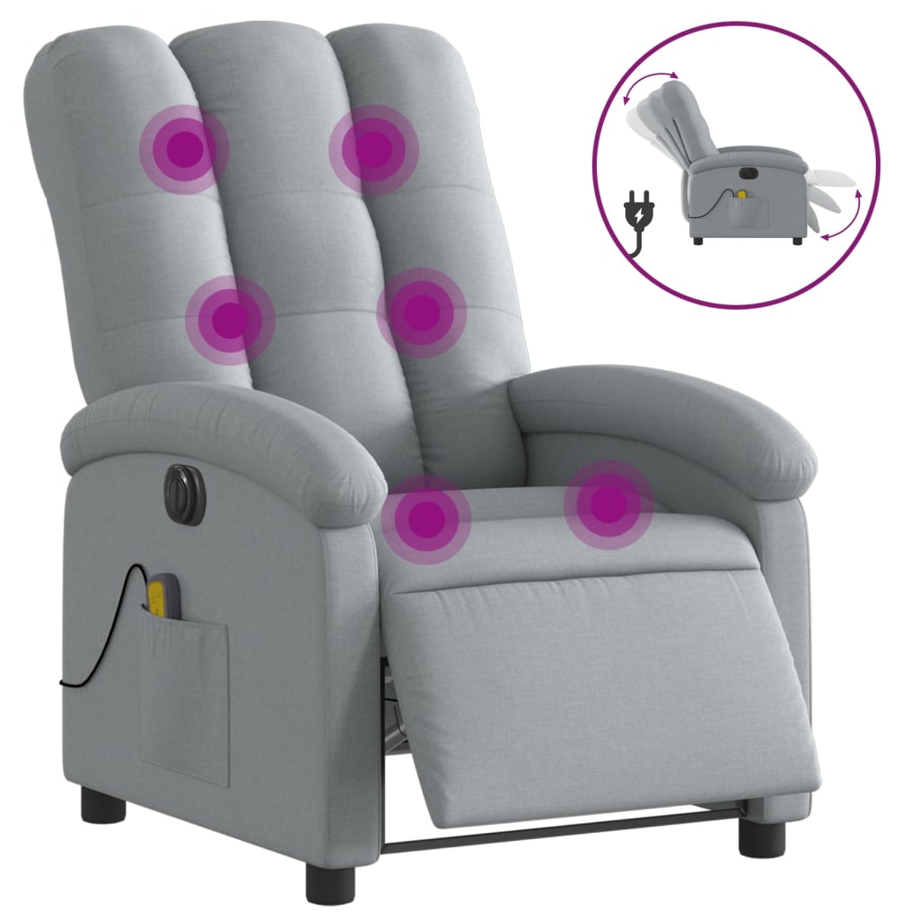 Fauteuil de massage inclinable électrique gris clair tissu Fauteuils vidaXL   