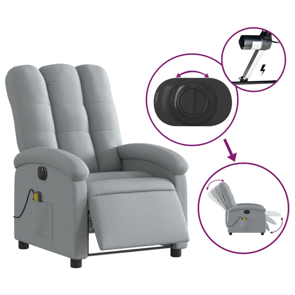 Fauteuil de massage inclinable électrique gris clair tissu Fauteuils vidaXL   