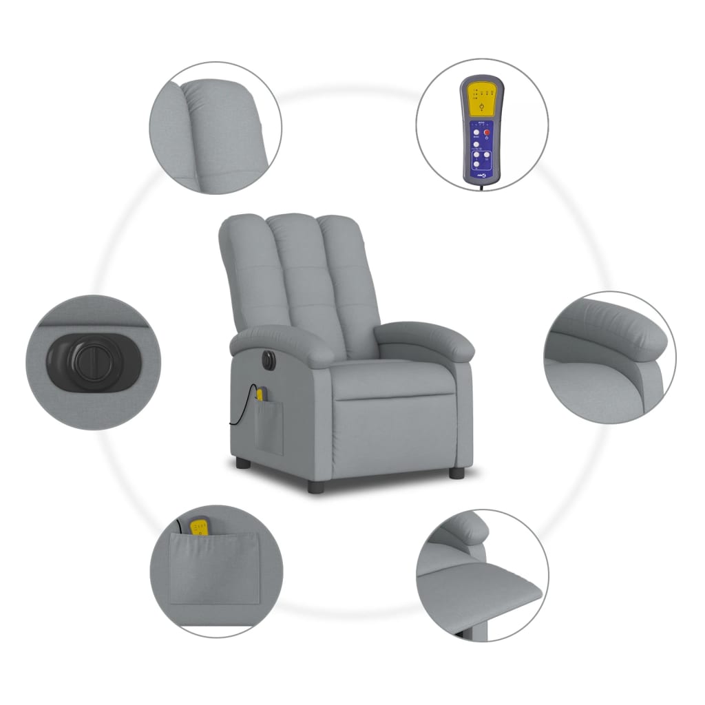 Fauteuil de massage inclinable électrique gris clair tissu Fauteuils vidaXL   