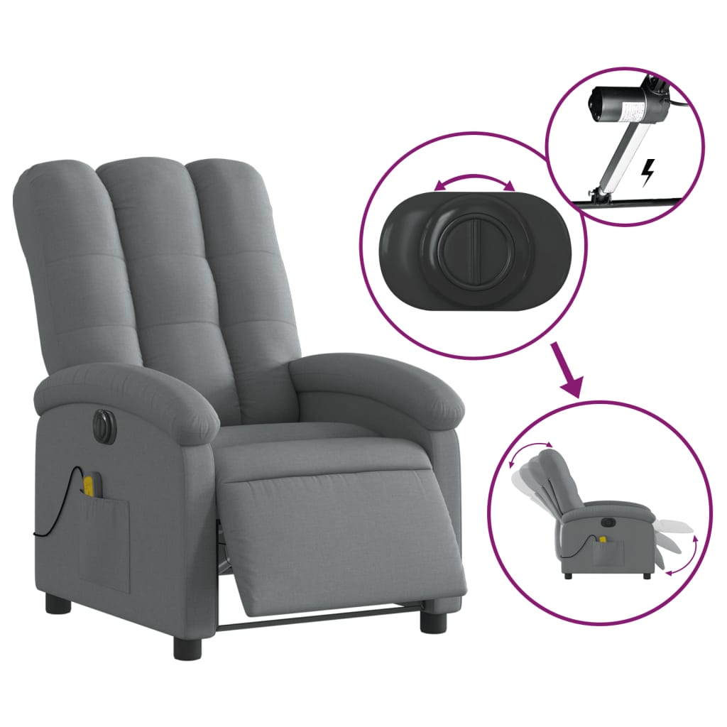 Fauteuil inclinable de massage électrique gris foncé tissu Fauteuils vidaXL   