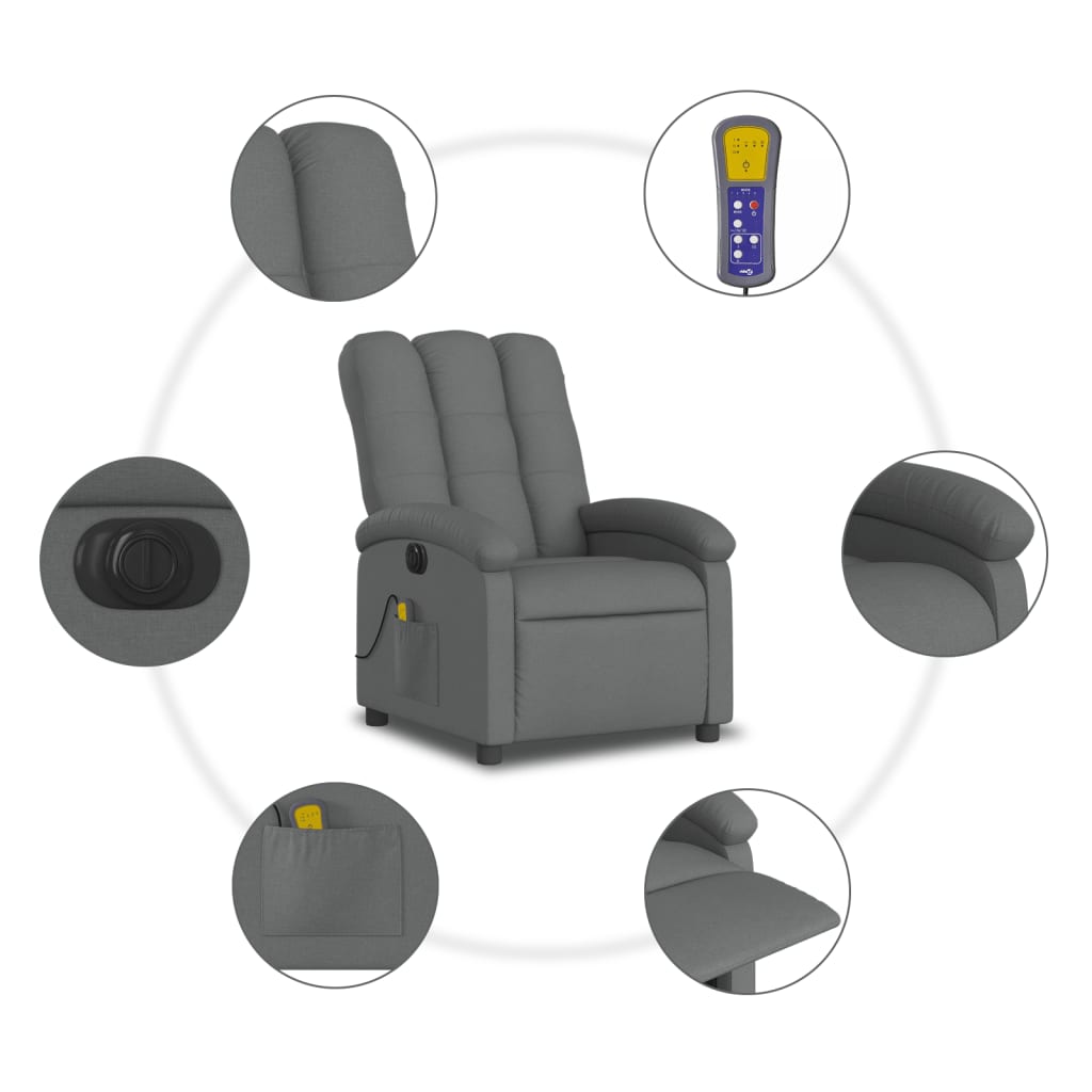 Fauteuil inclinable de massage électrique gris foncé tissu Fauteuils vidaXL   