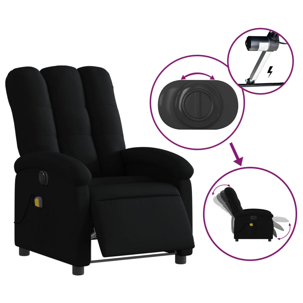 Fauteuil de massage inclinable électrique Noir Tissu Fauteuils vidaXL   