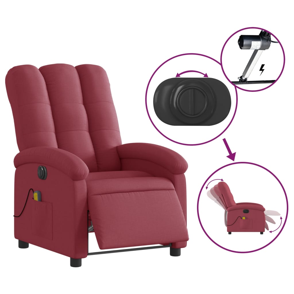 Fauteuil de massage inclinable électrique Rouge bordeaux Tissu Fauteuils vidaXL   