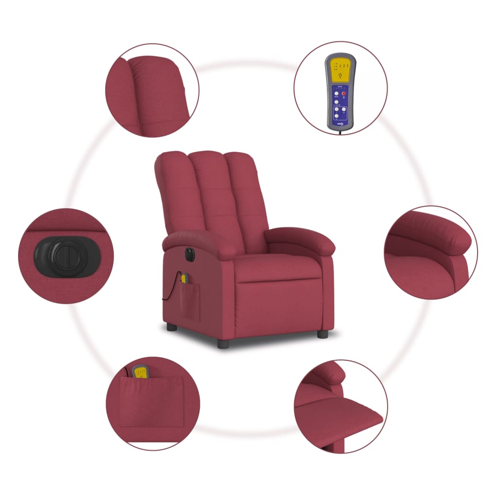 Fauteuil de massage inclinable électrique Rouge bordeaux Tissu Fauteuils vidaXL   