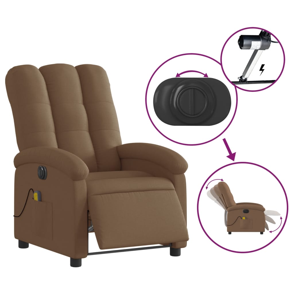 Fauteuil inclinable de massage électrique marron tissu Fauteuils vidaXL   