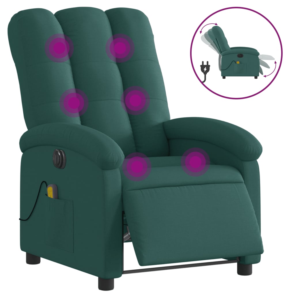 Fauteuil de massage inclinable électrique Vert foncé Tissu Fauteuils vidaXL   