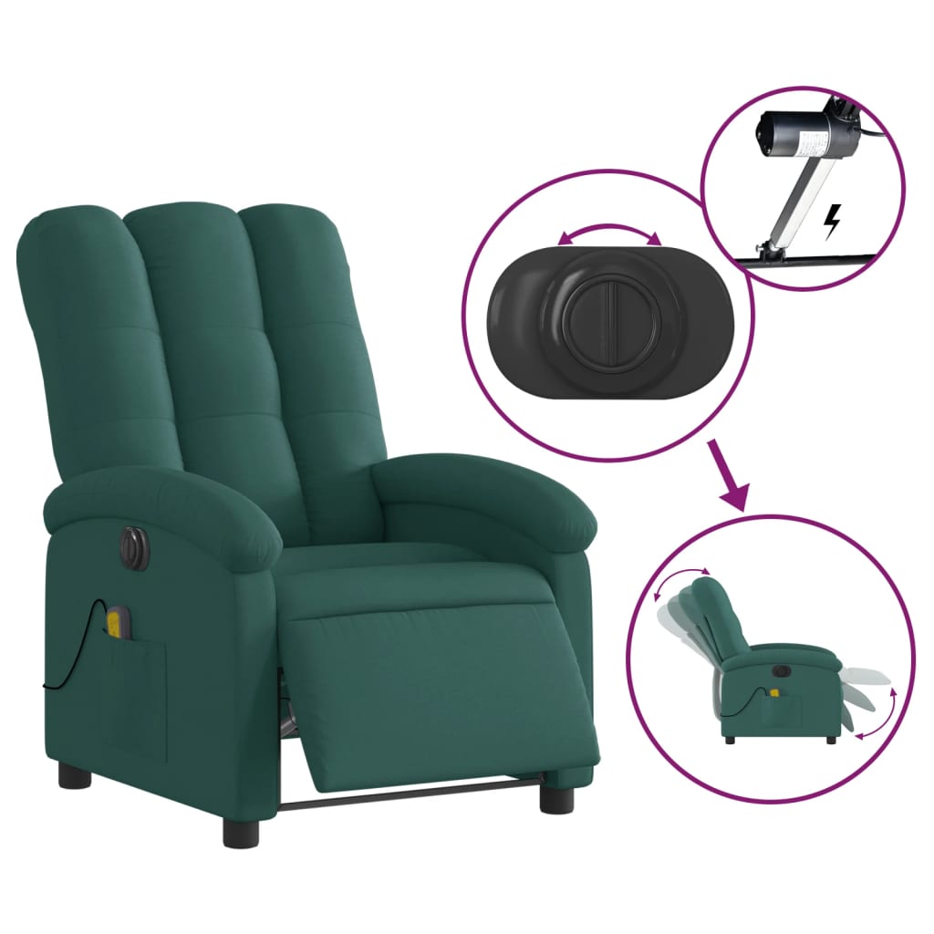 Fauteuil de massage inclinable électrique Vert foncé Tissu Fauteuils vidaXL   