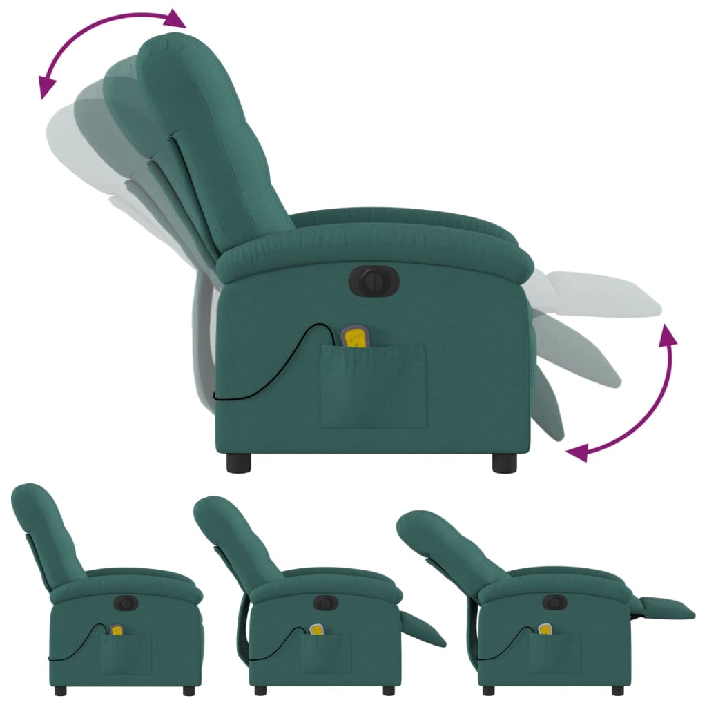 Fauteuil de massage inclinable électrique Vert foncé Tissu Fauteuils vidaXL   