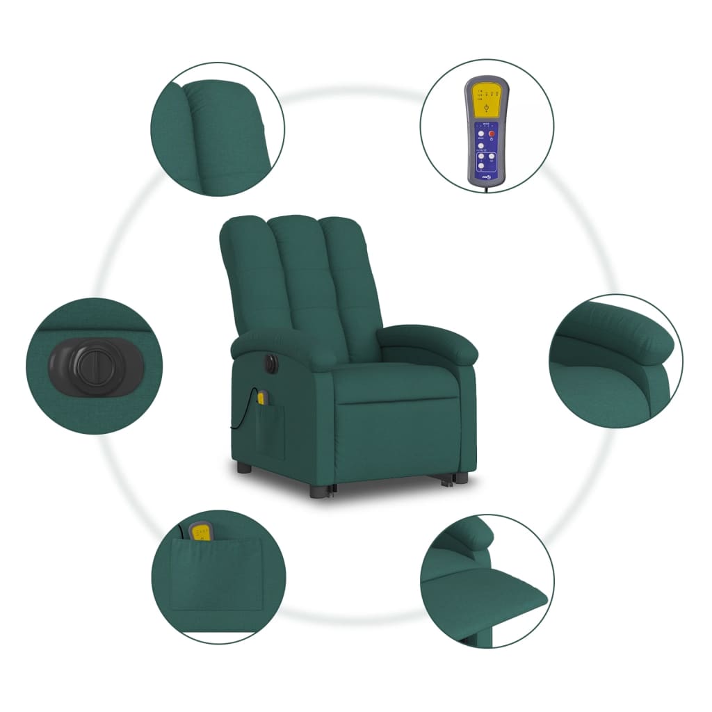 Fauteuil de massage inclinable électrique Vert foncé Tissu Fauteuils vidaXL   