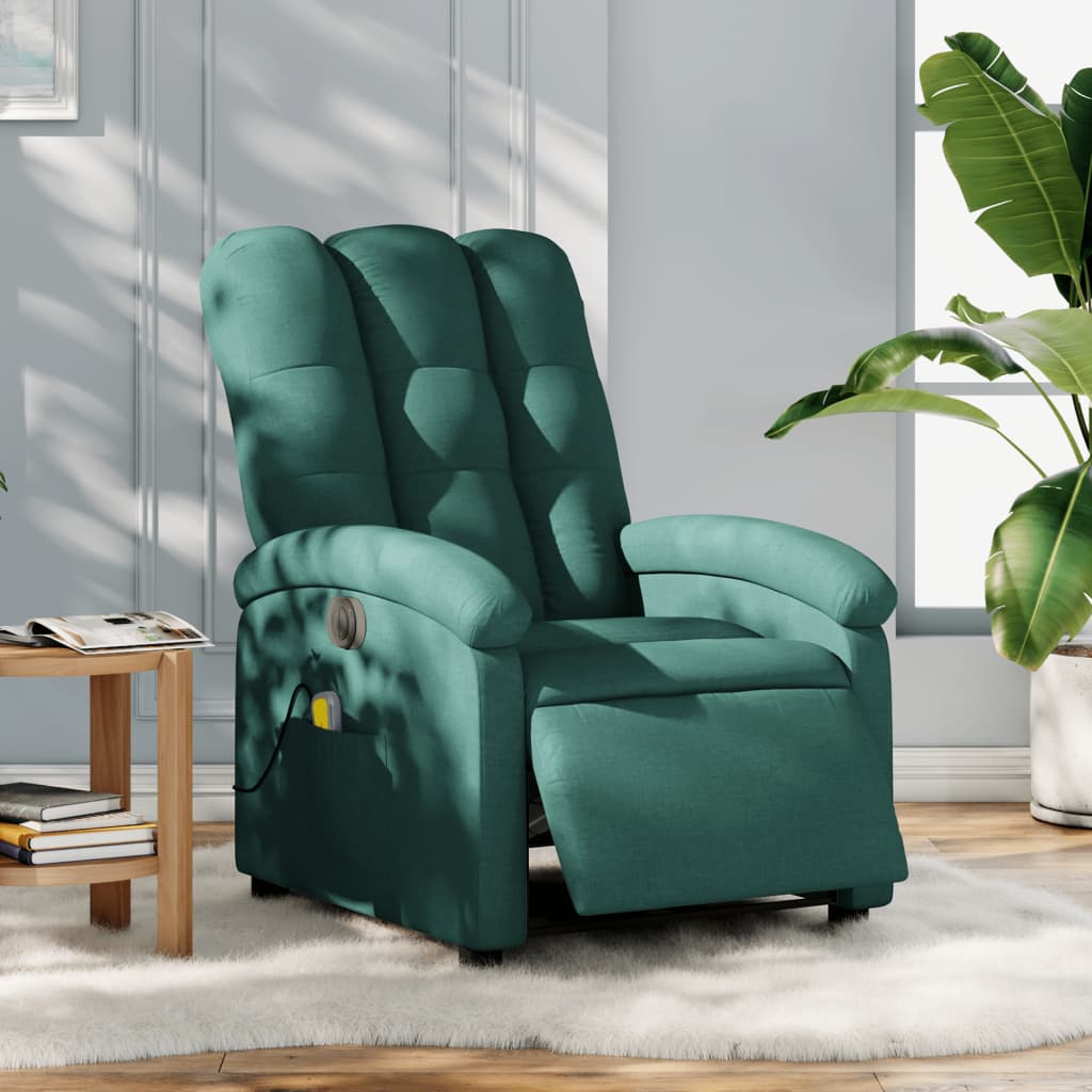 Fauteuil de massage inclinable électrique Vert foncé Tissu Fauteuils vidaXL   