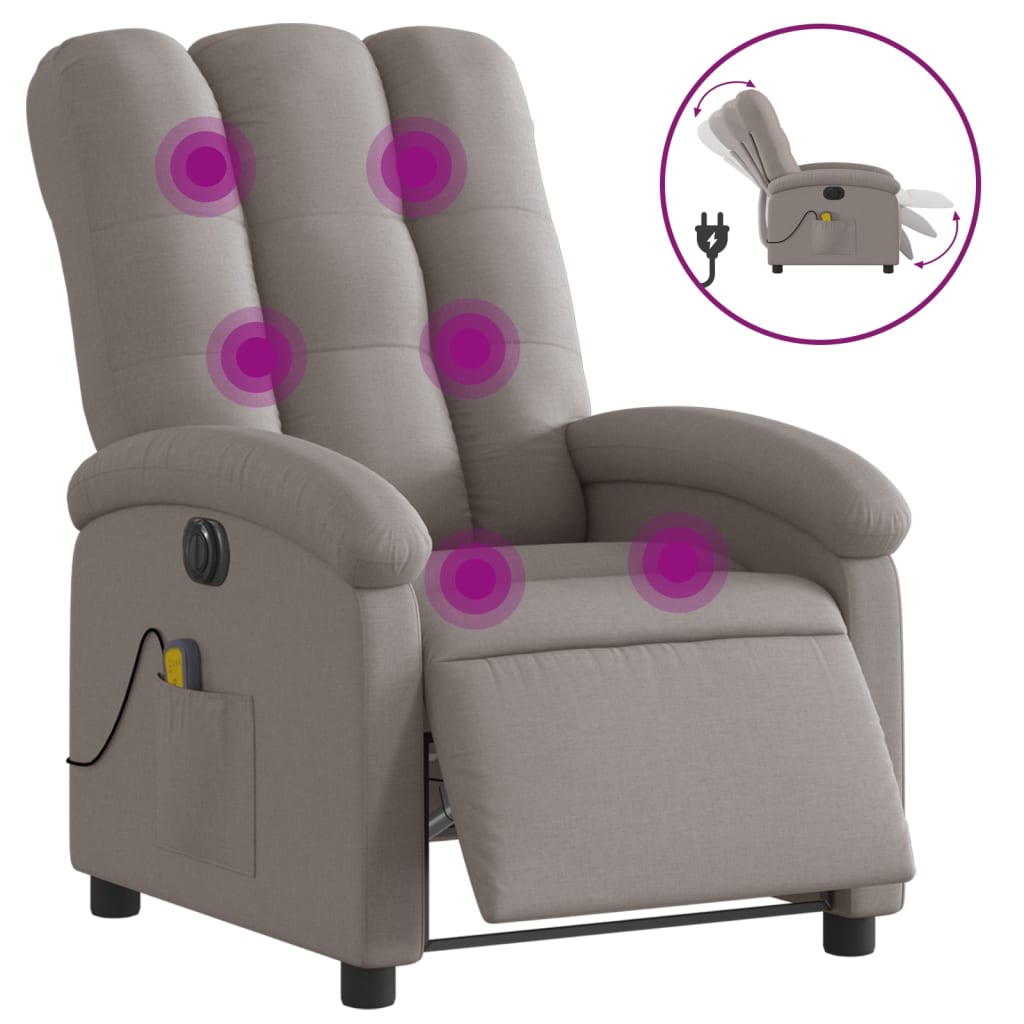 Fauteuil de massage inclinable électrique Taupe Tissu Fauteuils vidaXL   