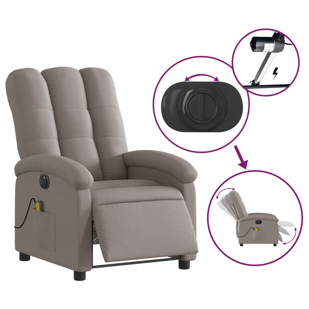 Fauteuil de massage inclinable électrique Taupe Tissu Fauteuils vidaXL   