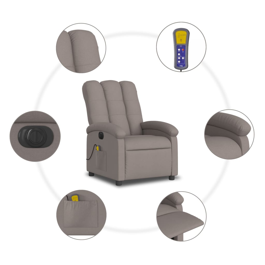 Fauteuil de massage inclinable électrique Taupe Tissu Fauteuils vidaXL   