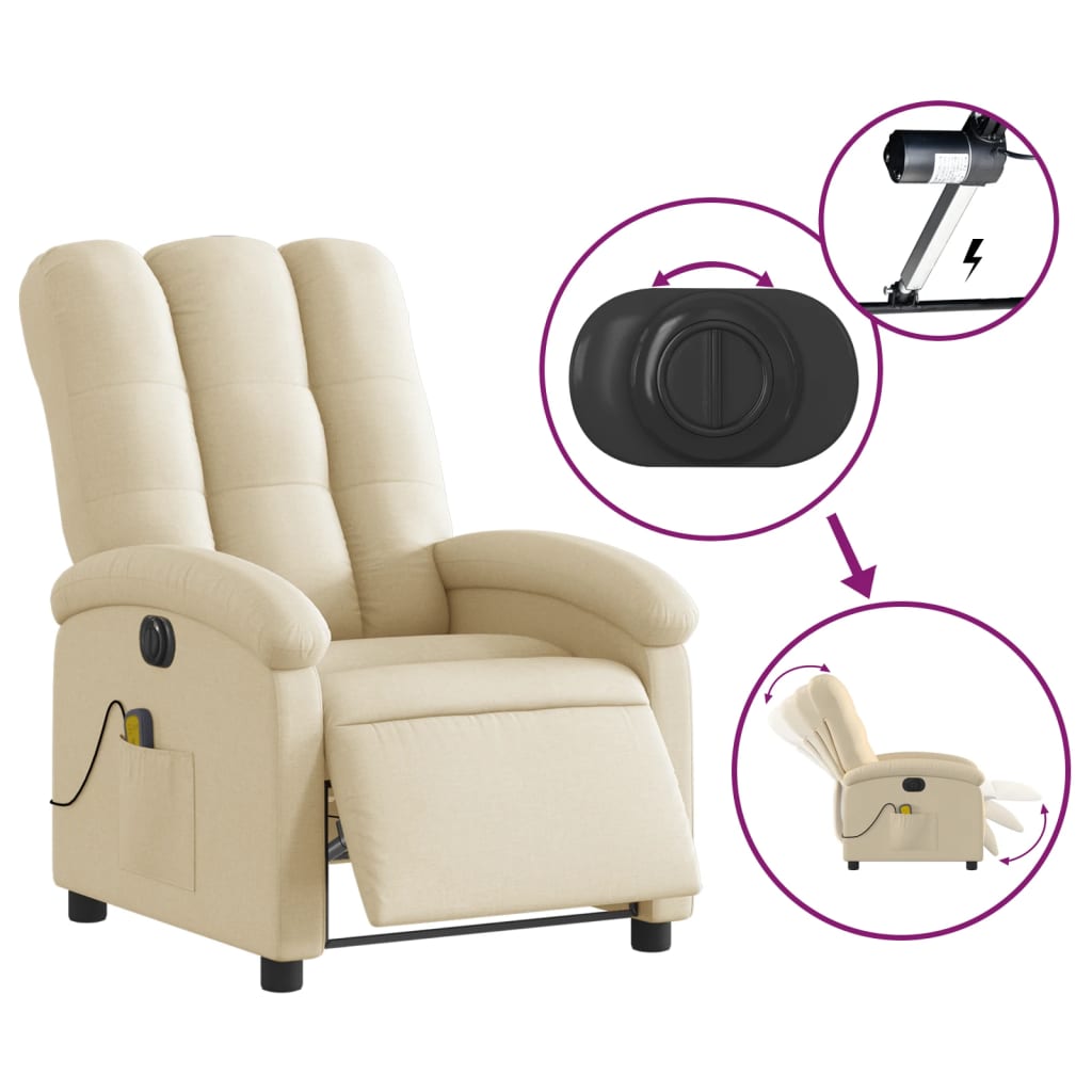 Fauteuil inclinable de massage électrique crème tissu Fauteuils vidaXL   