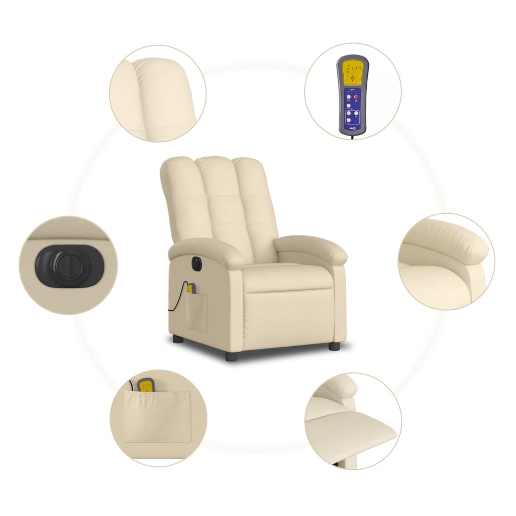 Fauteuil inclinable de massage électrique crème tissu Fauteuils vidaXL   