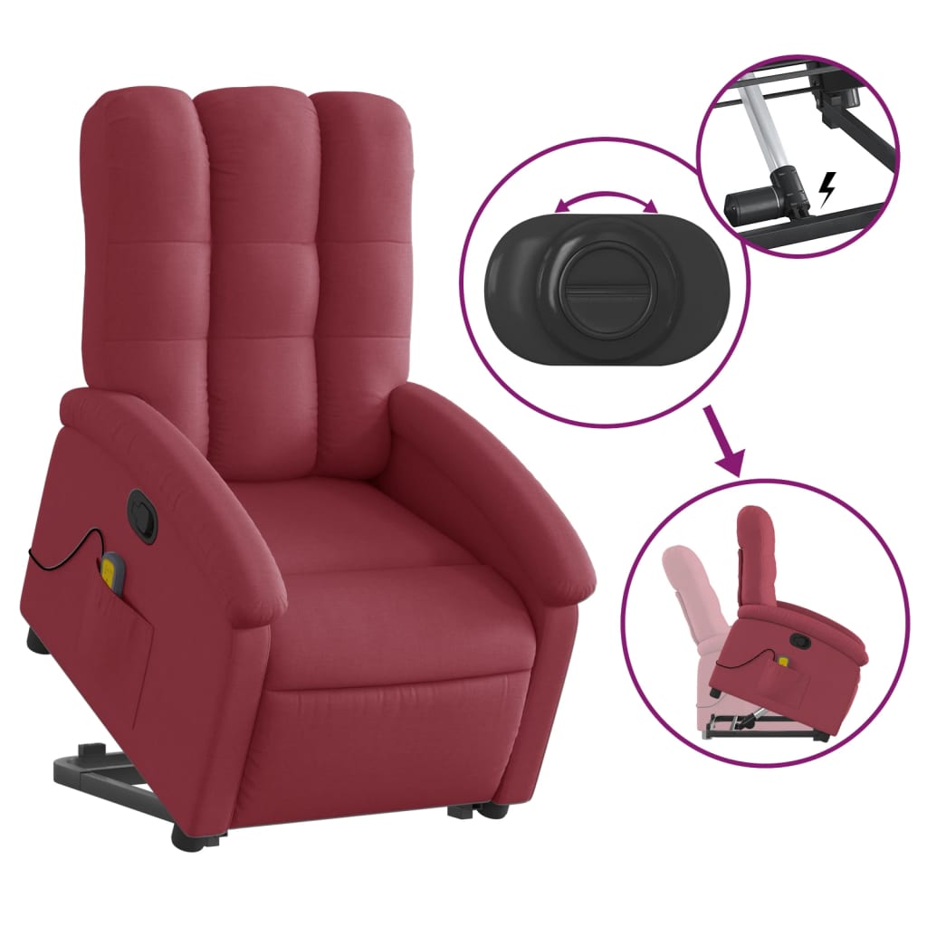 Fauteuil inclinable de massage Rouge bordeaux Tissu Fauteuils vidaXL   