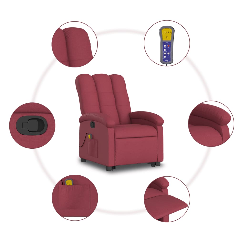 Fauteuil inclinable de massage Rouge bordeaux Tissu Fauteuils vidaXL   