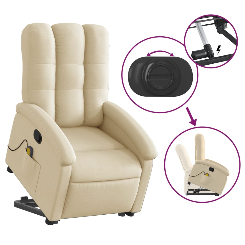 Fauteuil inclinable de massage Crème Tissu Fauteuils vidaXL   