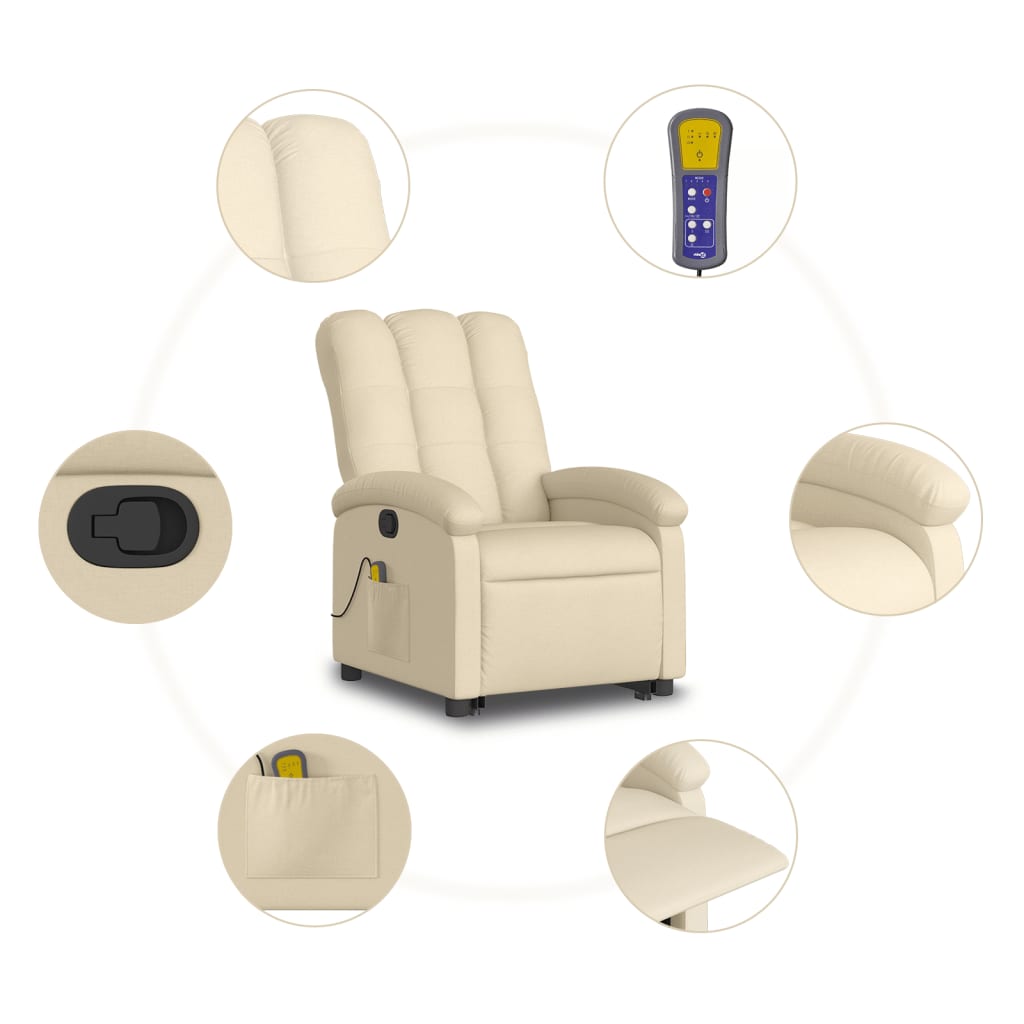 Fauteuil inclinable de massage Crème Tissu Fauteuils vidaXL   