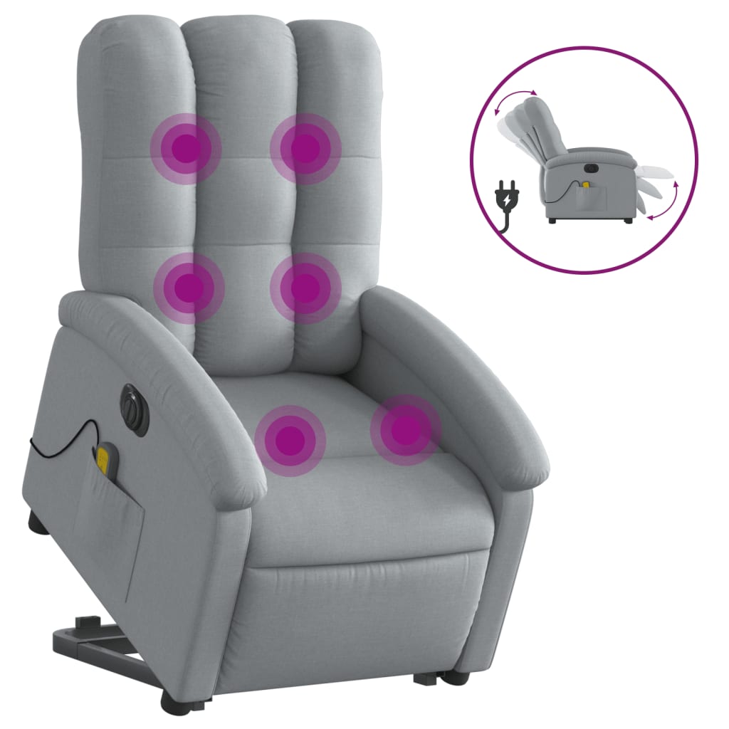 Fauteuil inclinable de massage électrique Gris clair Tissu Fauteuils vidaXL   