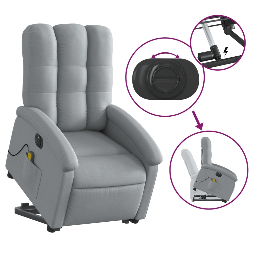 Fauteuil inclinable de massage électrique Gris clair Tissu Fauteuils vidaXL   