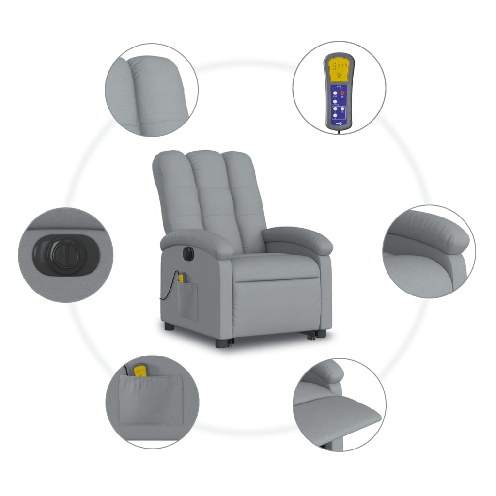 Fauteuil inclinable de massage électrique Gris clair Tissu Fauteuils vidaXL   