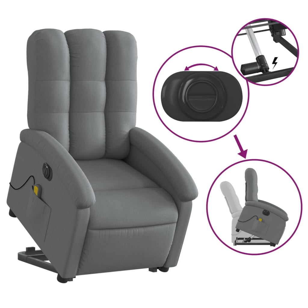 Fauteuil inclinable de massage électrique Gris foncé Tissu Fauteuils vidaXL   