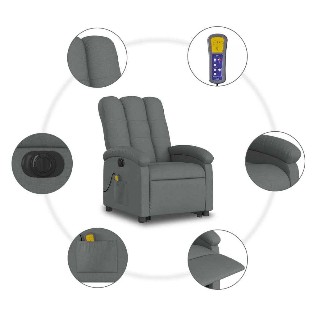 Fauteuil inclinable de massage électrique Gris foncé Tissu Fauteuils vidaXL   