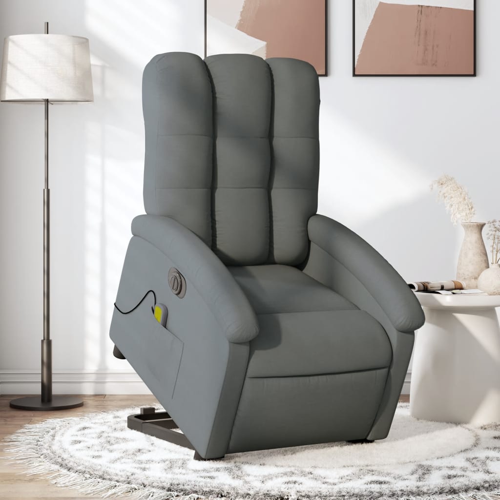 Fauteuil inclinable de massage électrique Gris foncé Tissu Fauteuils vidaXL   