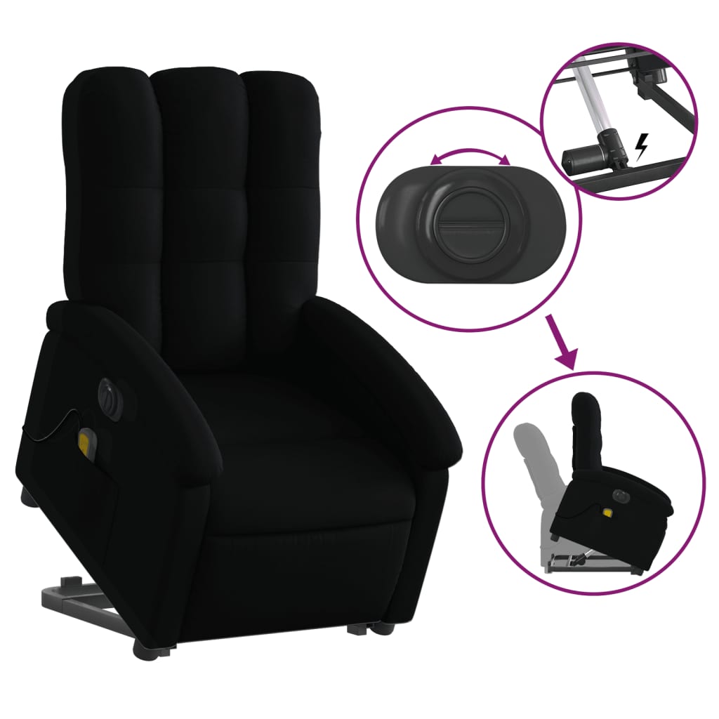 Fauteuil inclinable de massage électrique Noir Tissu Fauteuils vidaXL   