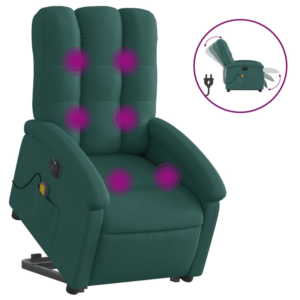 Fauteuil inclinable de massage électrique Vert foncé Tissu Fauteuils vidaXL   