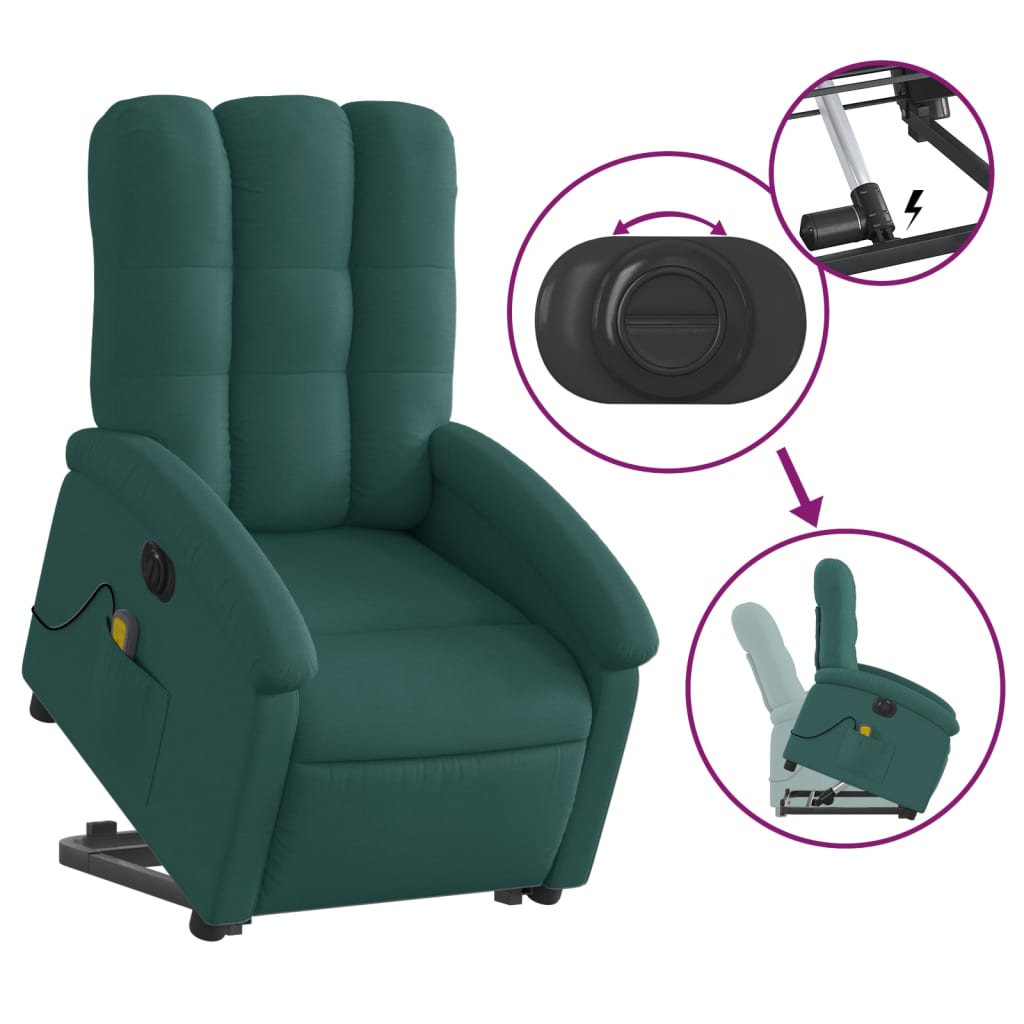 Fauteuil inclinable de massage électrique Vert foncé Tissu Fauteuils vidaXL   