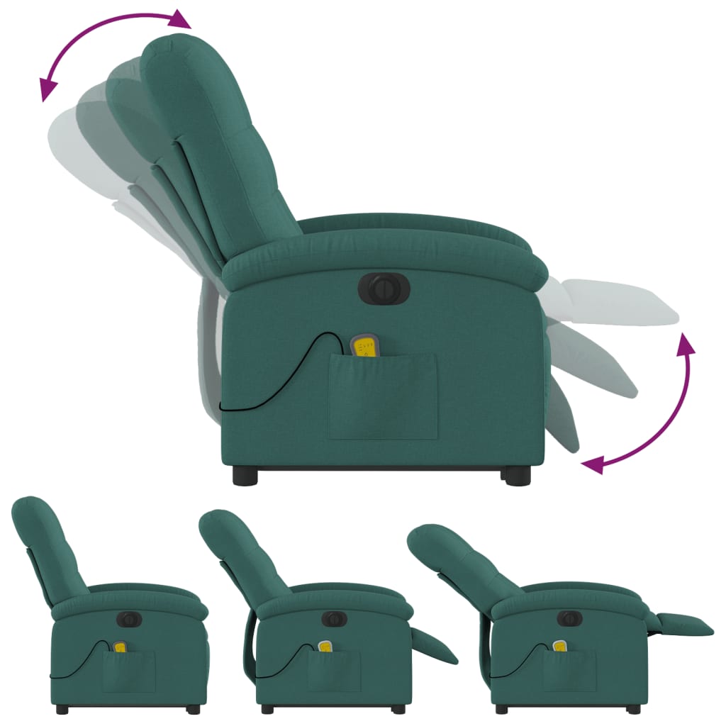 Fauteuil inclinable de massage électrique Vert foncé Tissu Fauteuils vidaXL   