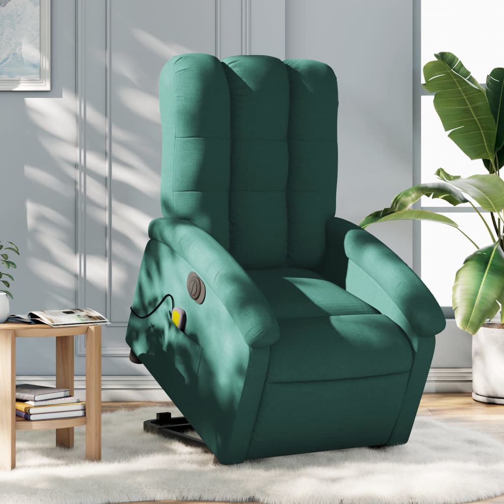 Fauteuil inclinable de massage électrique Vert foncé Tissu Fauteuils vidaXL   