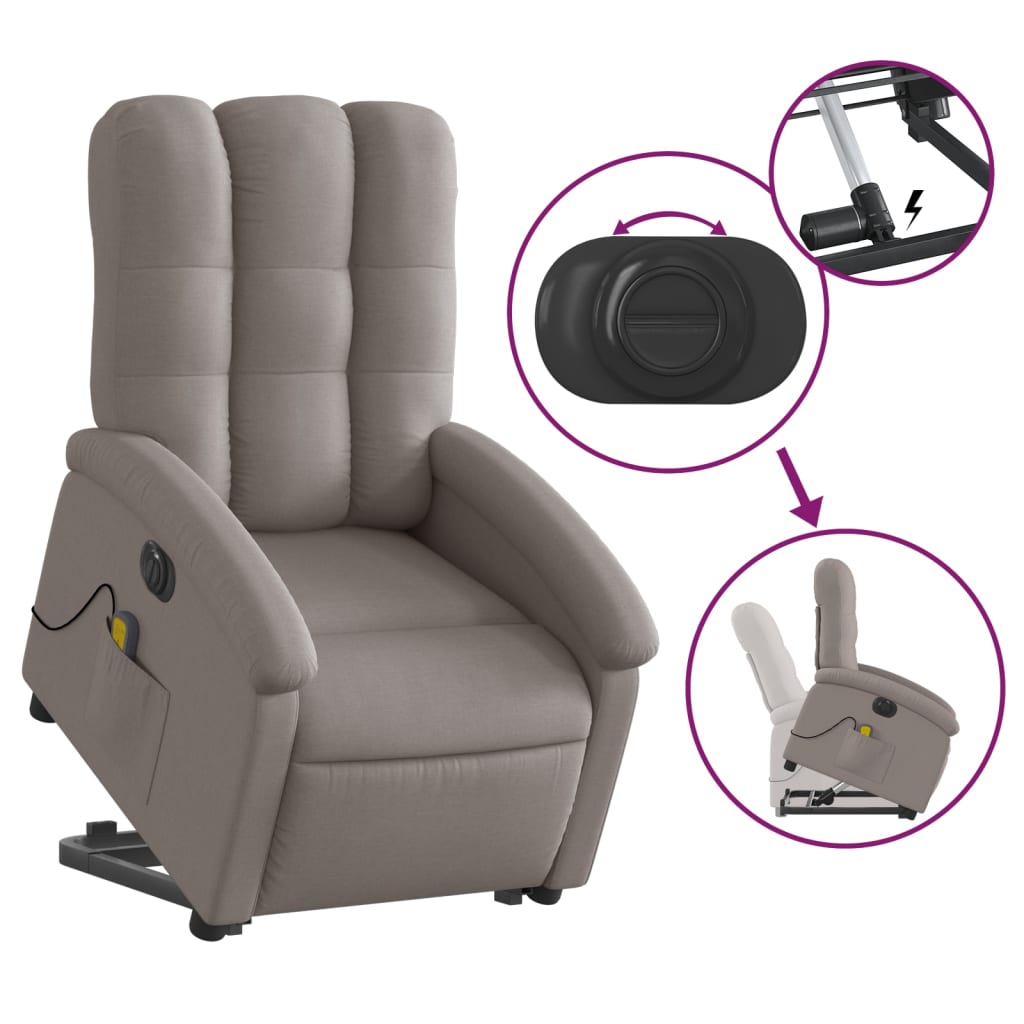 Fauteuil inclinable de massage électrique Taupe Tissu Fauteuils vidaXL   