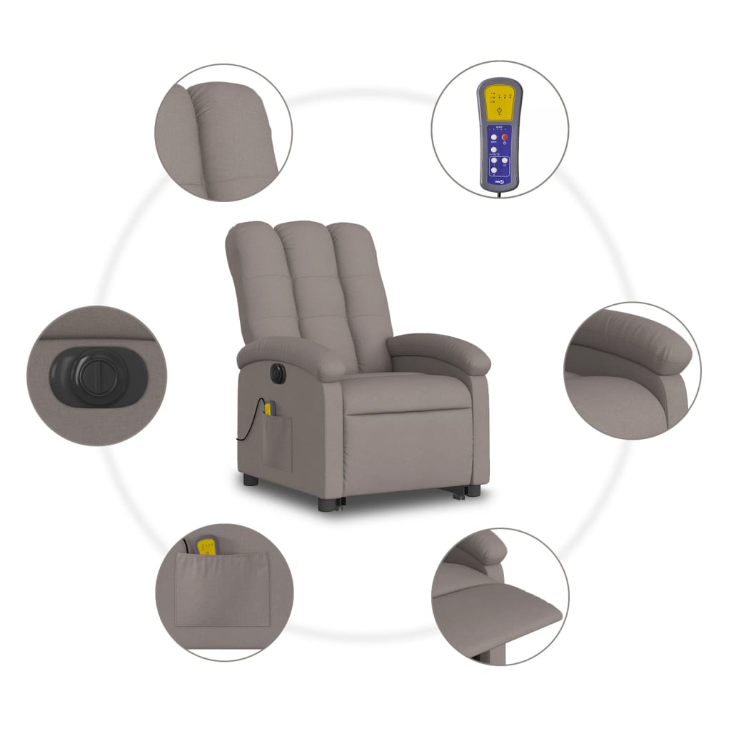 Fauteuil inclinable de massage électrique Taupe Tissu Fauteuils vidaXL   