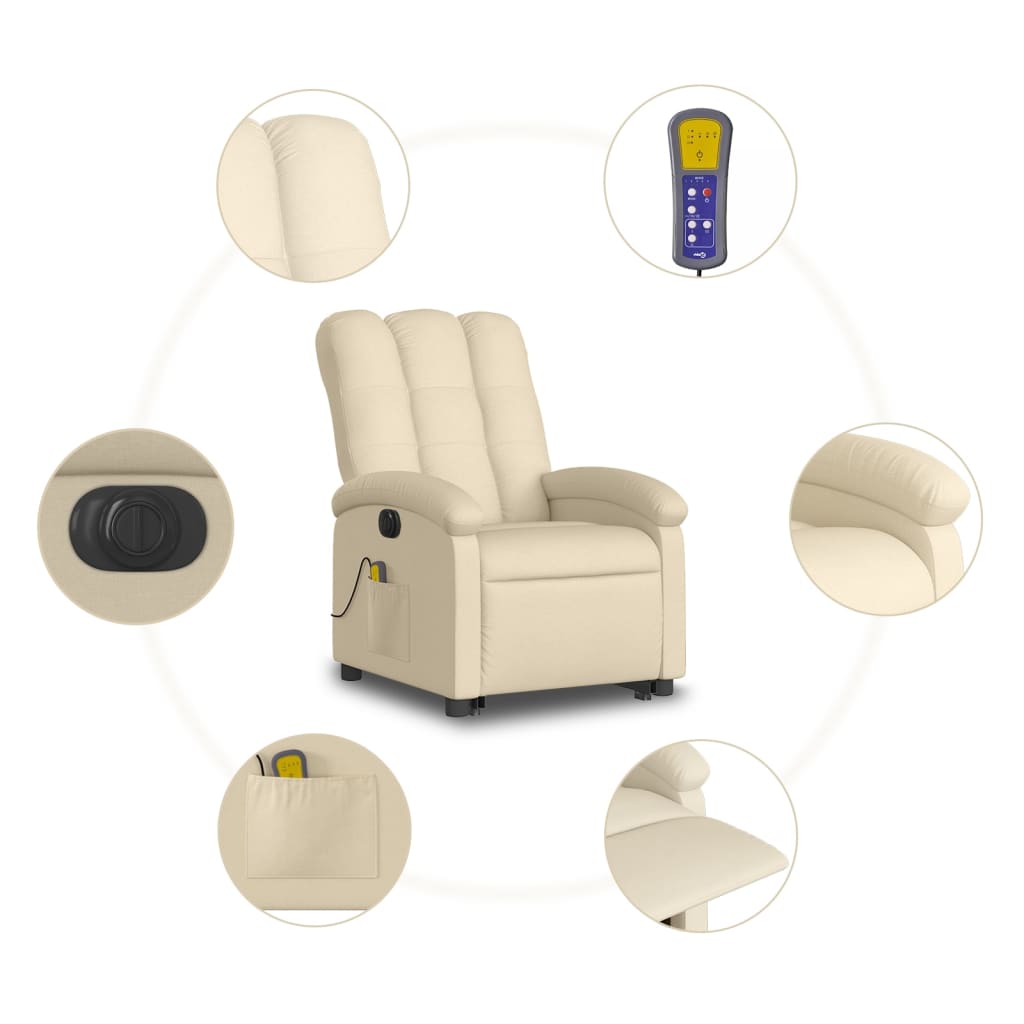 Fauteuil inclinable de massage électrique Crème Tissu Fauteuils vidaXL   