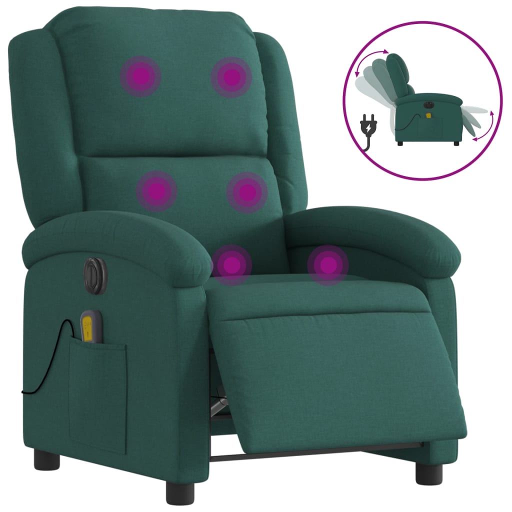 Fauteuil de massage inclinable électrique Vert foncé Tissu Fauteuils vidaXL   