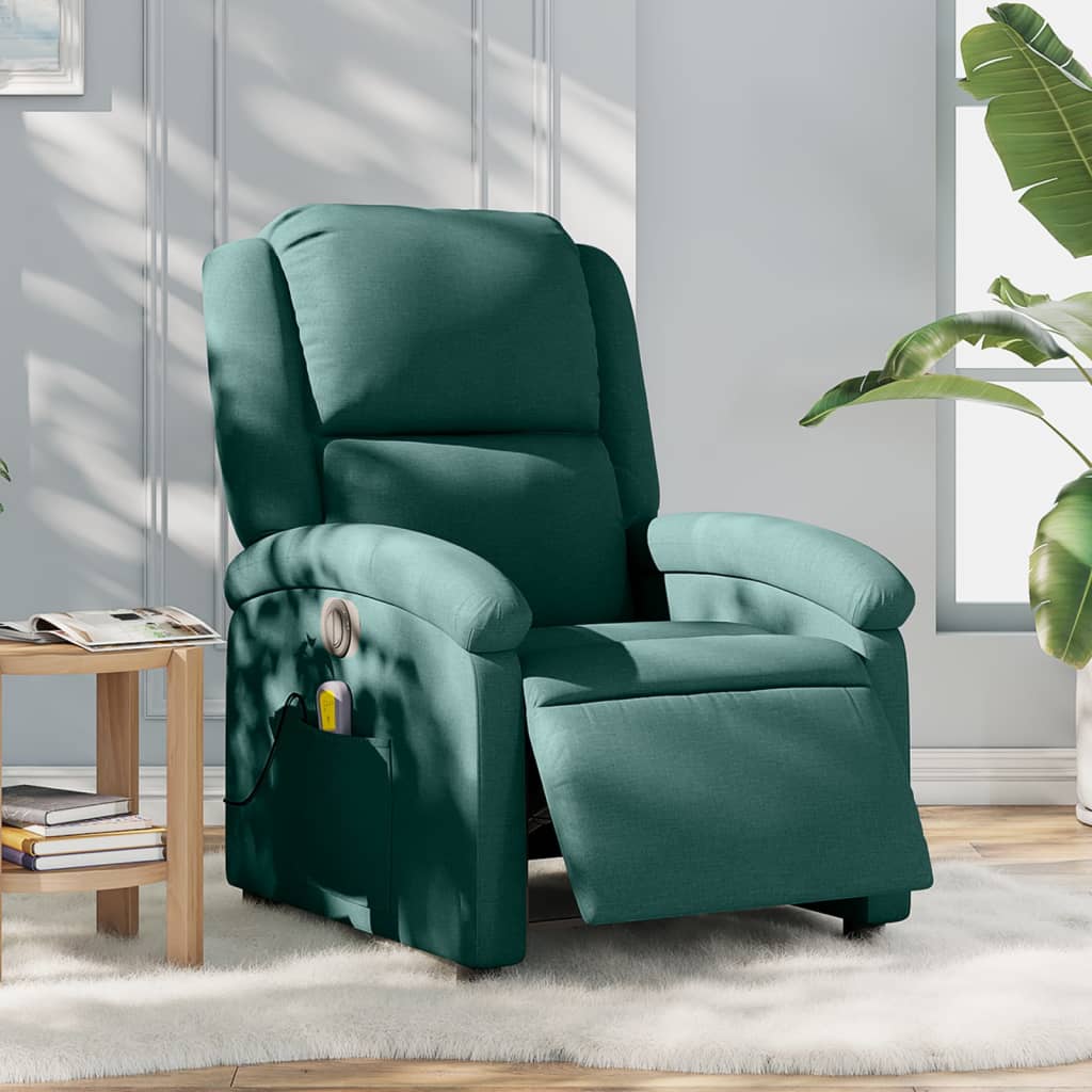 Fauteuil de massage inclinable électrique Vert foncé Tissu Fauteuils vidaXL   