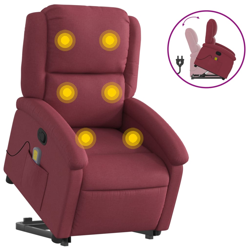 Fauteuil inclinable de massage Rouge bordeaux Tissu Fauteuils vidaXL   