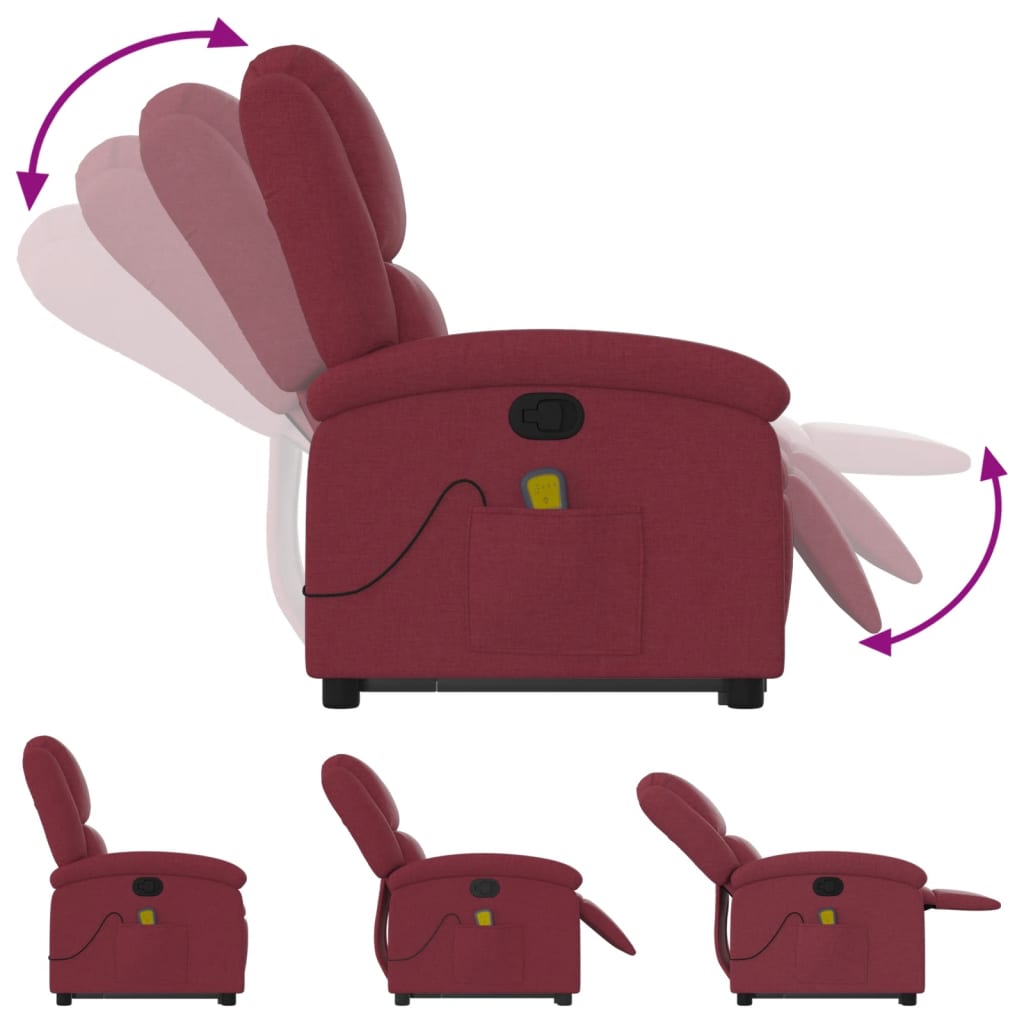 Fauteuil inclinable de massage Rouge bordeaux Tissu Fauteuils vidaXL   