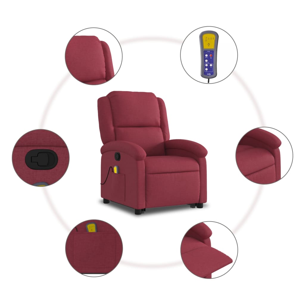 Fauteuil inclinable de massage Rouge bordeaux Tissu Fauteuils vidaXL   