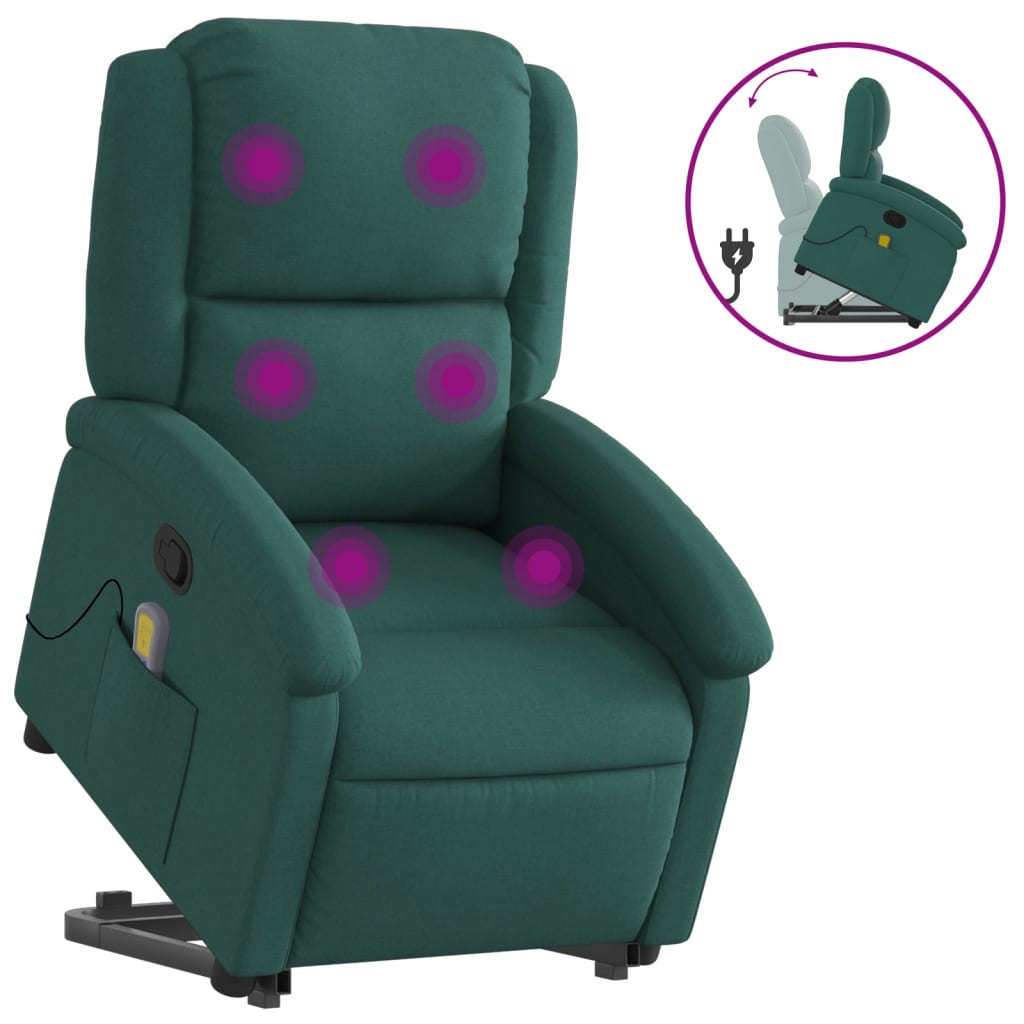 Fauteuil inclinable de massage Vert foncé Tissu Fauteuils vidaXL   