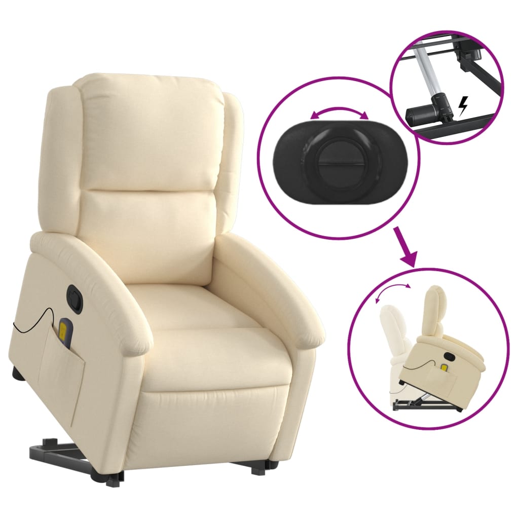 Fauteuil inclinable de massage Crème Tissu Fauteuils vidaXL   