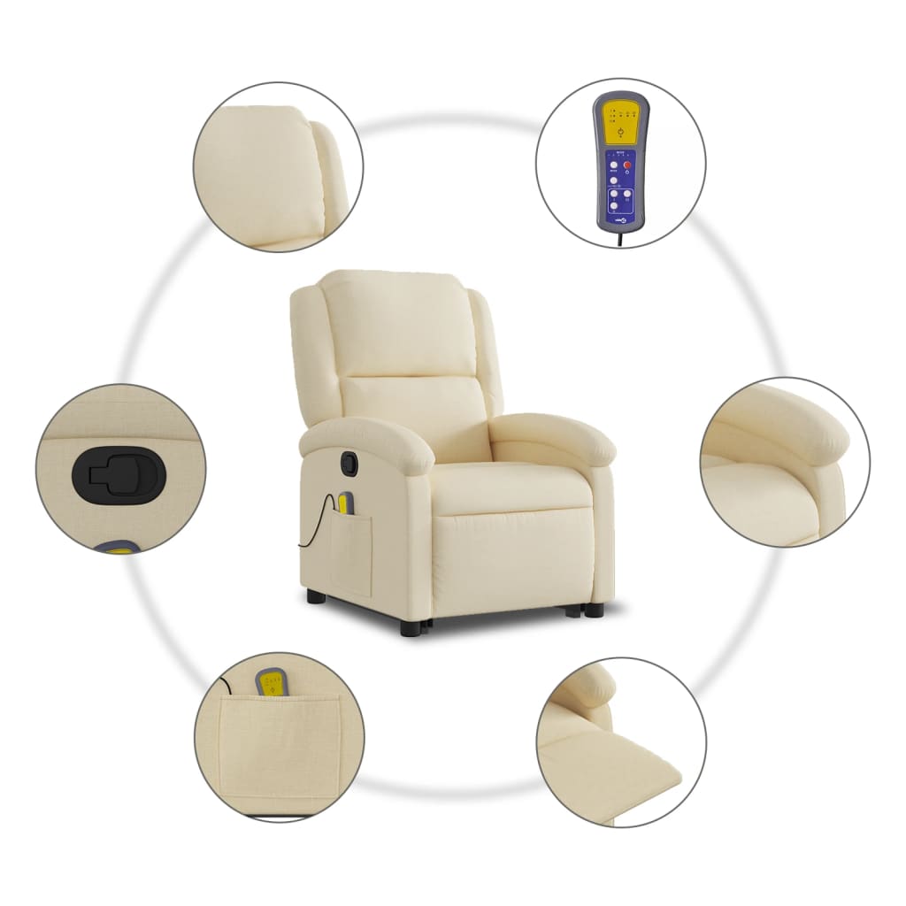 Fauteuil inclinable de massage Crème Tissu Fauteuils vidaXL   