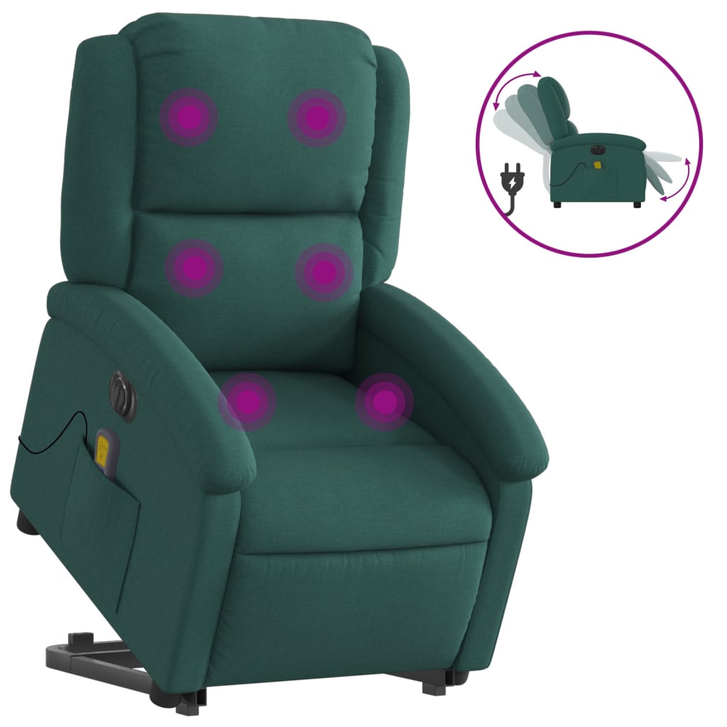 Fauteuil inclinable de massage électrique Vert foncé Tissu Fauteuils vidaXL   