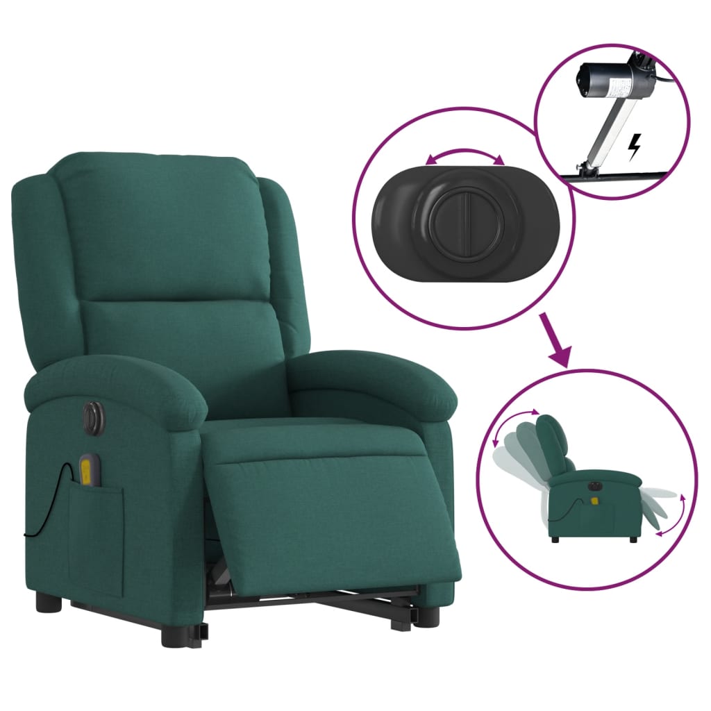 Fauteuil inclinable de massage électrique Vert foncé Tissu Fauteuils vidaXL   