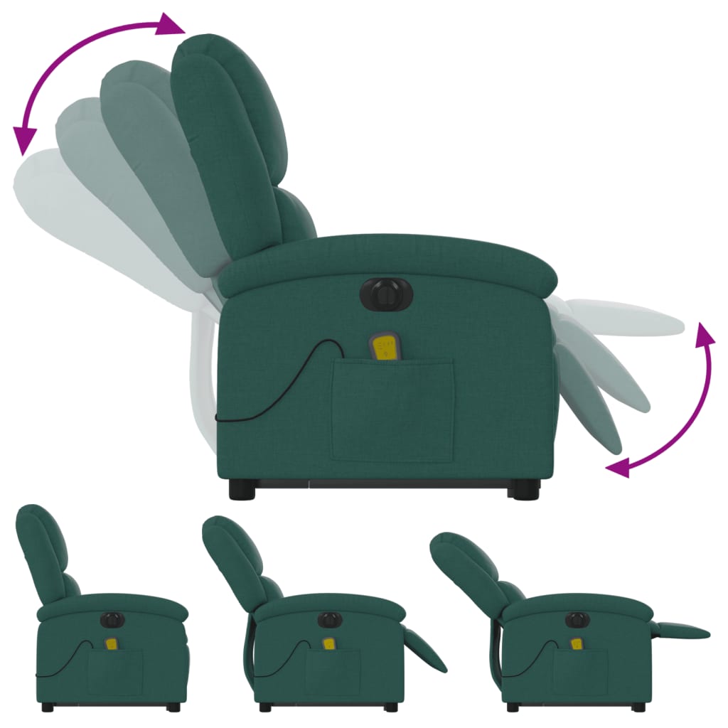 Fauteuil inclinable de massage électrique Vert foncé Tissu Fauteuils vidaXL   